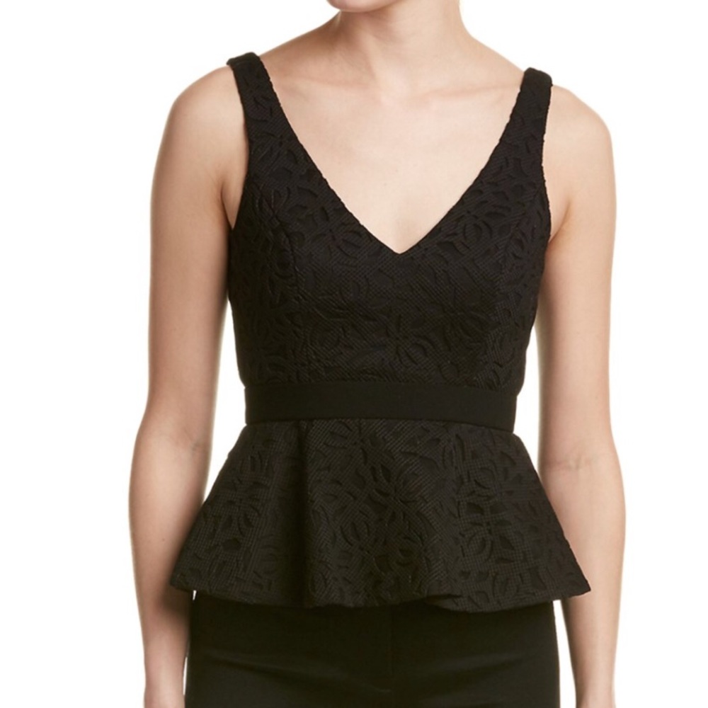 NWT Jay Godfrey V-Neck Lace Peplum Top - Black